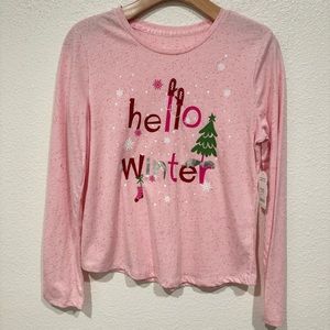 NWT kids wonder nation pink hello winter holiday christmas long sleeve top